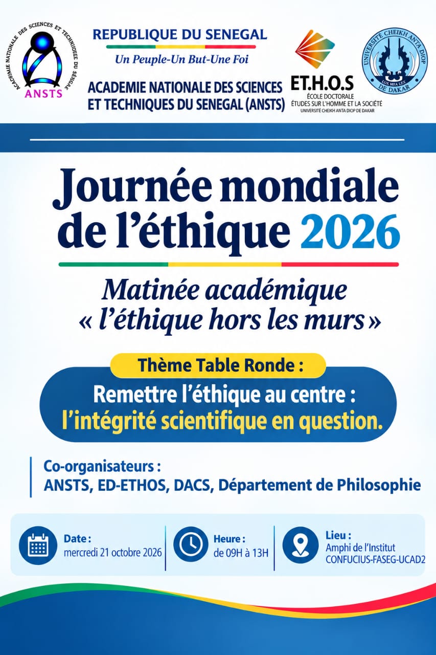 Journée mondiale de l'éthique 2026 ANSTS
